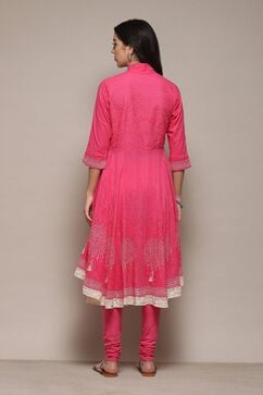 Pink Cotton Anarkali Solid Kurta Churidar Suit Set image number 5