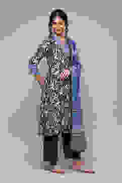 Charcoal LIVA Straight Printed Kurta Narrow Palazzo Suit Set image number 6