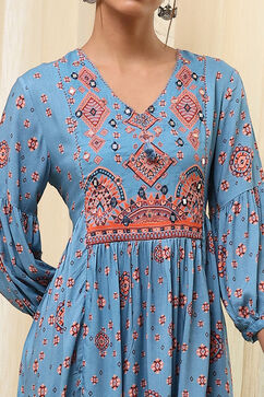 Dull Blue Viscose Rayon Straight Short Kurta image number 1