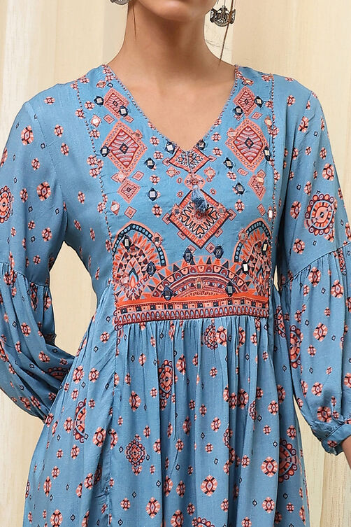 Dull Blue Viscose Rayon Straight Short Kurta image number 1