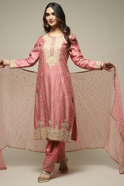 Old Rose Cotton Silk Straight Suit Set image number 7