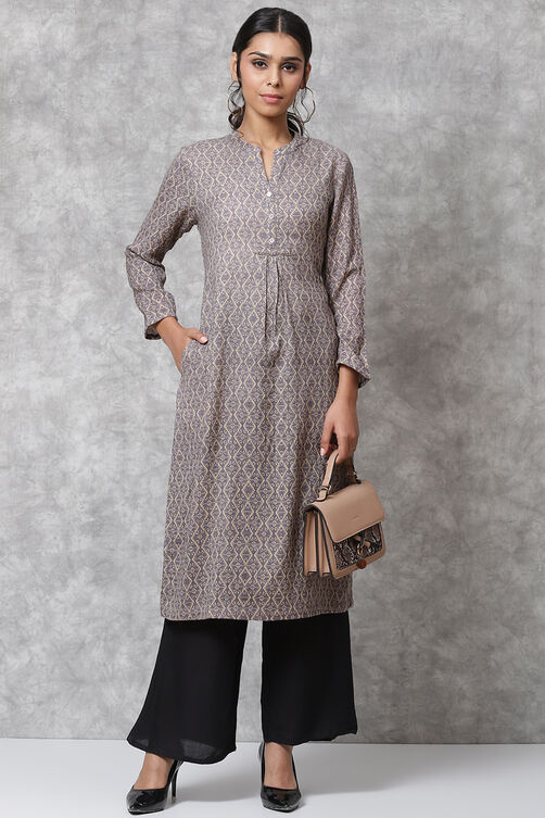 Smokey Blue A-Line Cotton Kurta image number 5