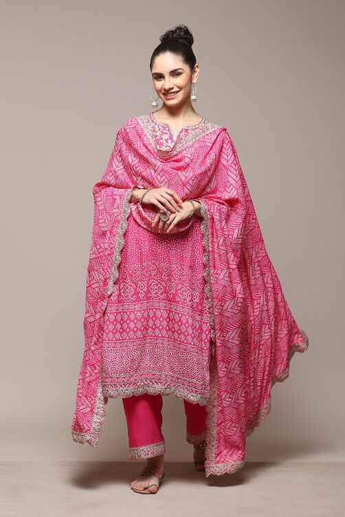 Fuschia Straight Kurta Palazzo Suit Set image number 1