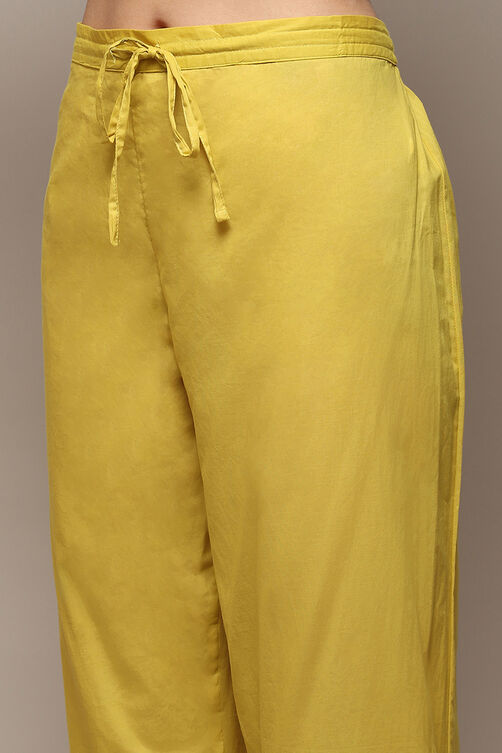 Mustard Cotton Anarkali Kurta Lehenga Set image number 2