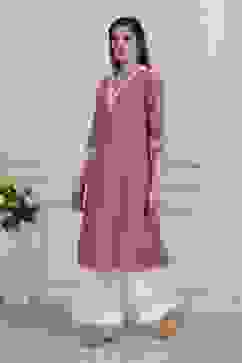 Purple Printed Yarn-Dyed Straight Kurta image number 2