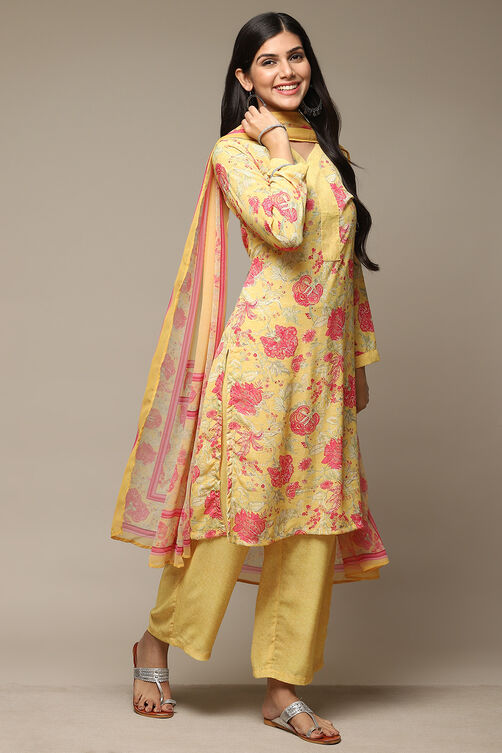 Yellow Art Silk Straight Kurta Narrow Pants Suit Set image number 6