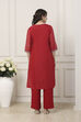 Red Poly Chanderi Yoke Embroidered Straight Suit Set image number 4