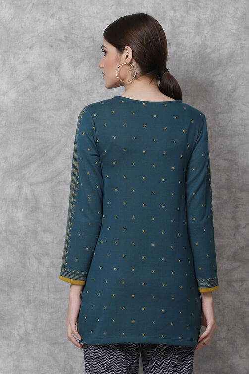 Teal Straight Poly Metallic Short s Yarndyed Kurti image number 5