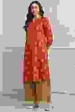 Red Rayon A-Line Printed Kurta image number 2