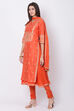 Orange Cotton Blend Silk Flared Kurta Churidar Suit Set image number 2