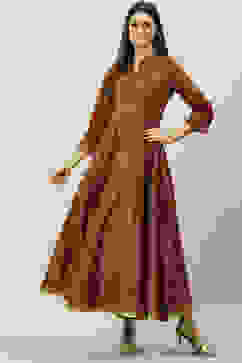 Brown Cotton Flared Printed Dress image number 5