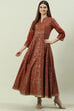 Brown Cotton Flared Printed Dress image number 5