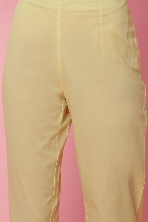 Light Yellow Double Layered Kurta Slim Pant Suit Set image number 2