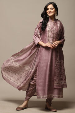 Pink Chanderi Machine Embroidered Unstitched Suit Set image number 1