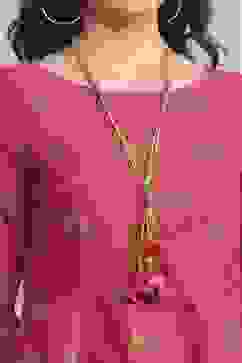 Pink Cotton Blend Flared Printed Dress image number 1