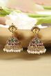 Multicolour Gold Plated Brass Studded Jhumkas image number 2
