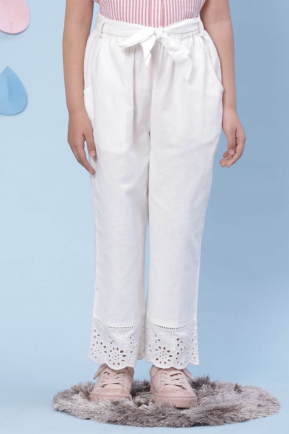 White Cotton Straight Solid Palazzo