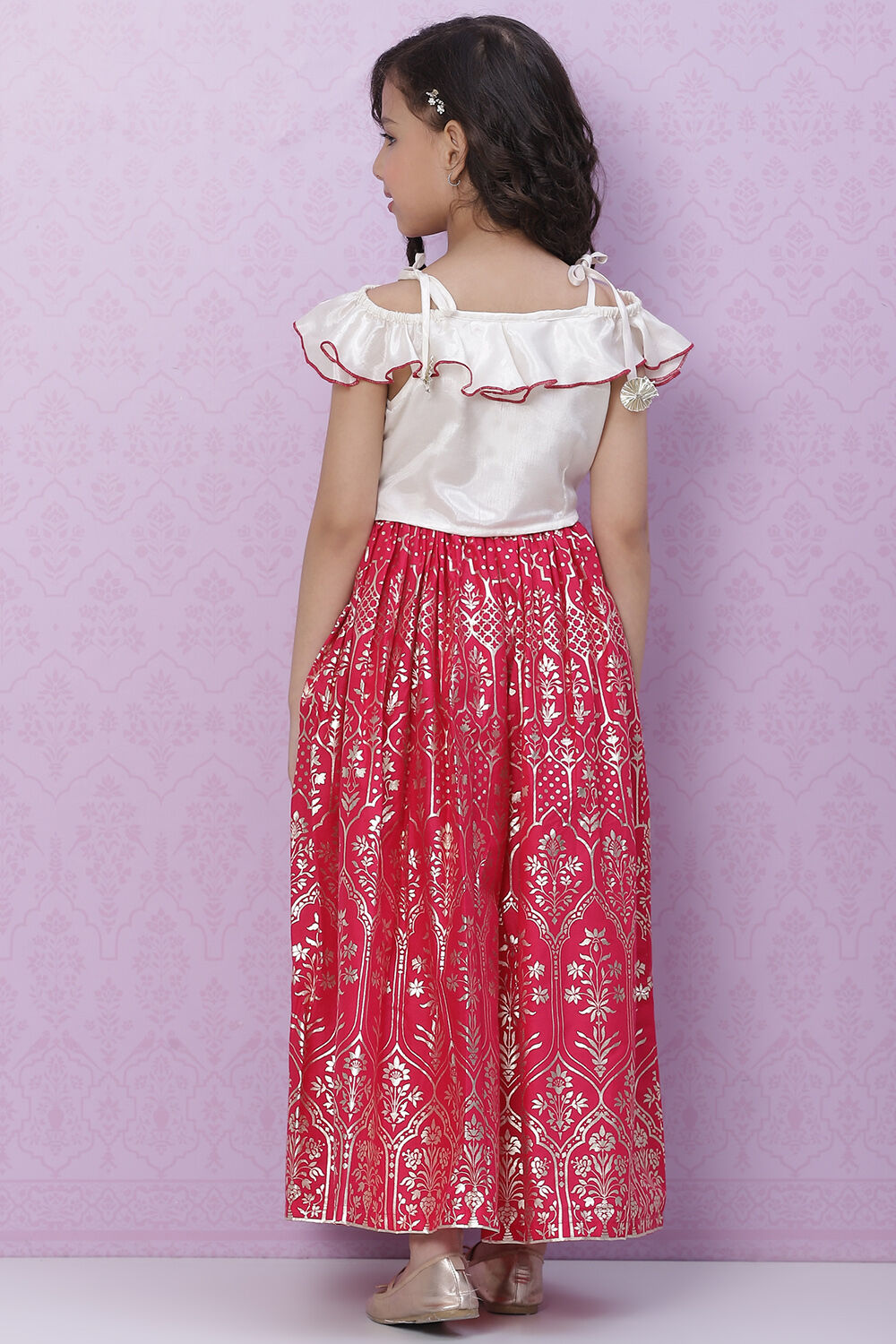 White And Pink Art Silk Flared Lehenga image number 4