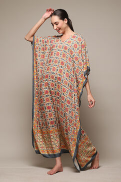 Beige Rayon Printed Kaftan image number 2