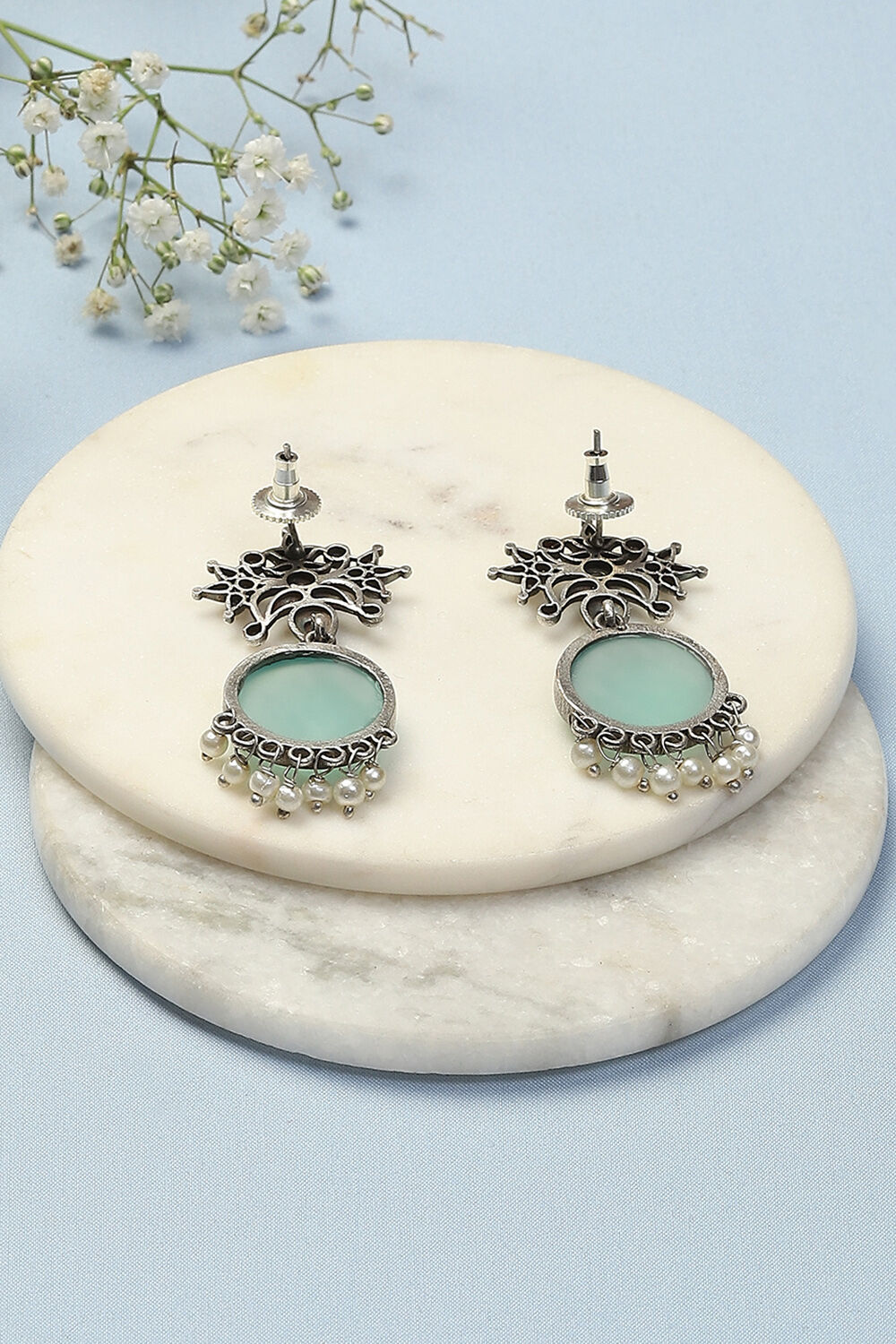 Oxidised Red & Green Brass Earrings image number 2