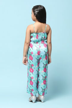 Blue Cotton Straight Printed Jumpsuit image number 3