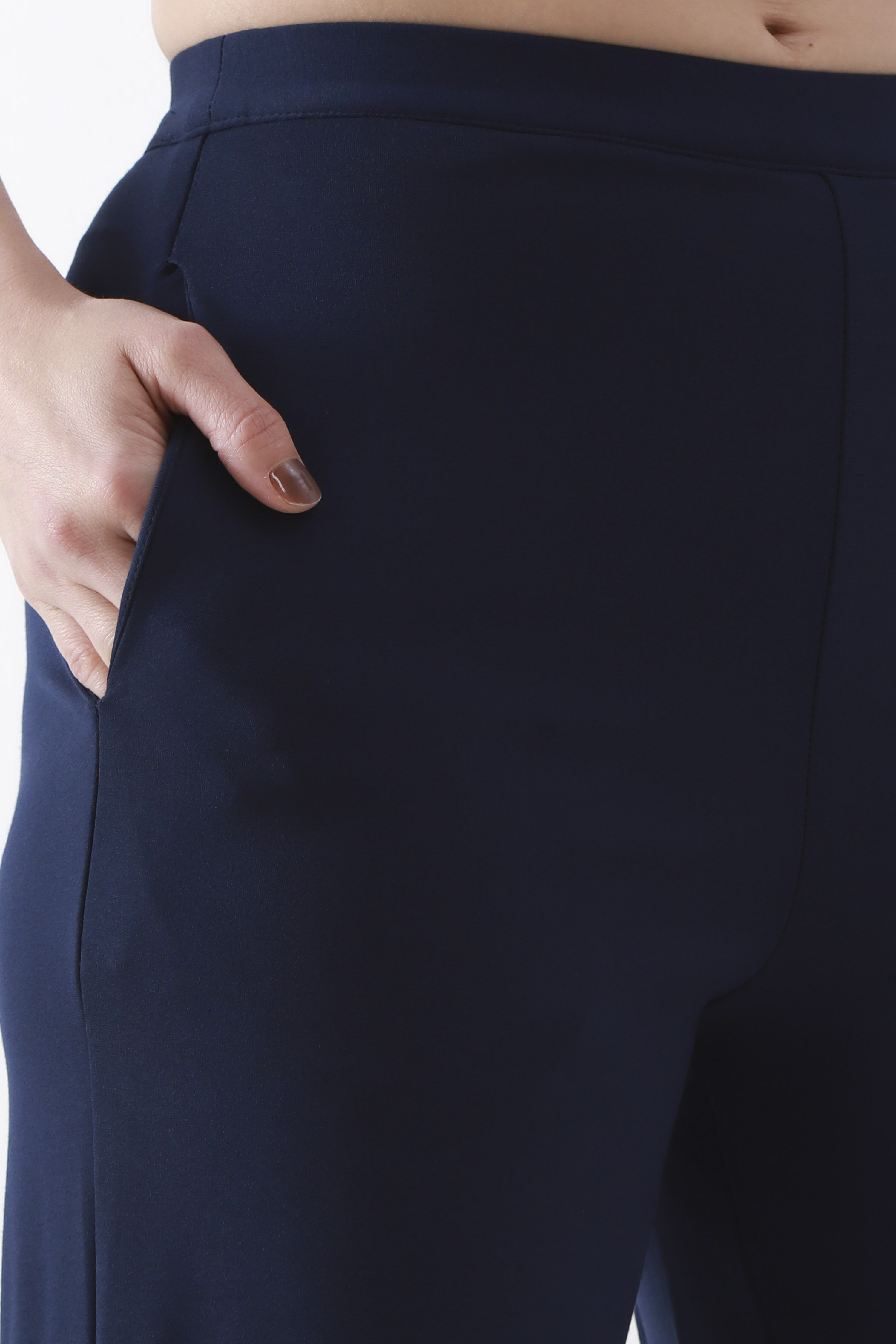 Navy Blue Solid Wide Leg Pants image number 1