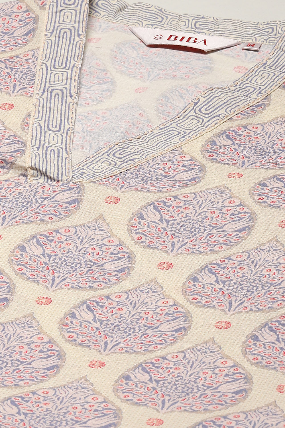 Off White Cotton Straight Printed Kurta image number 1