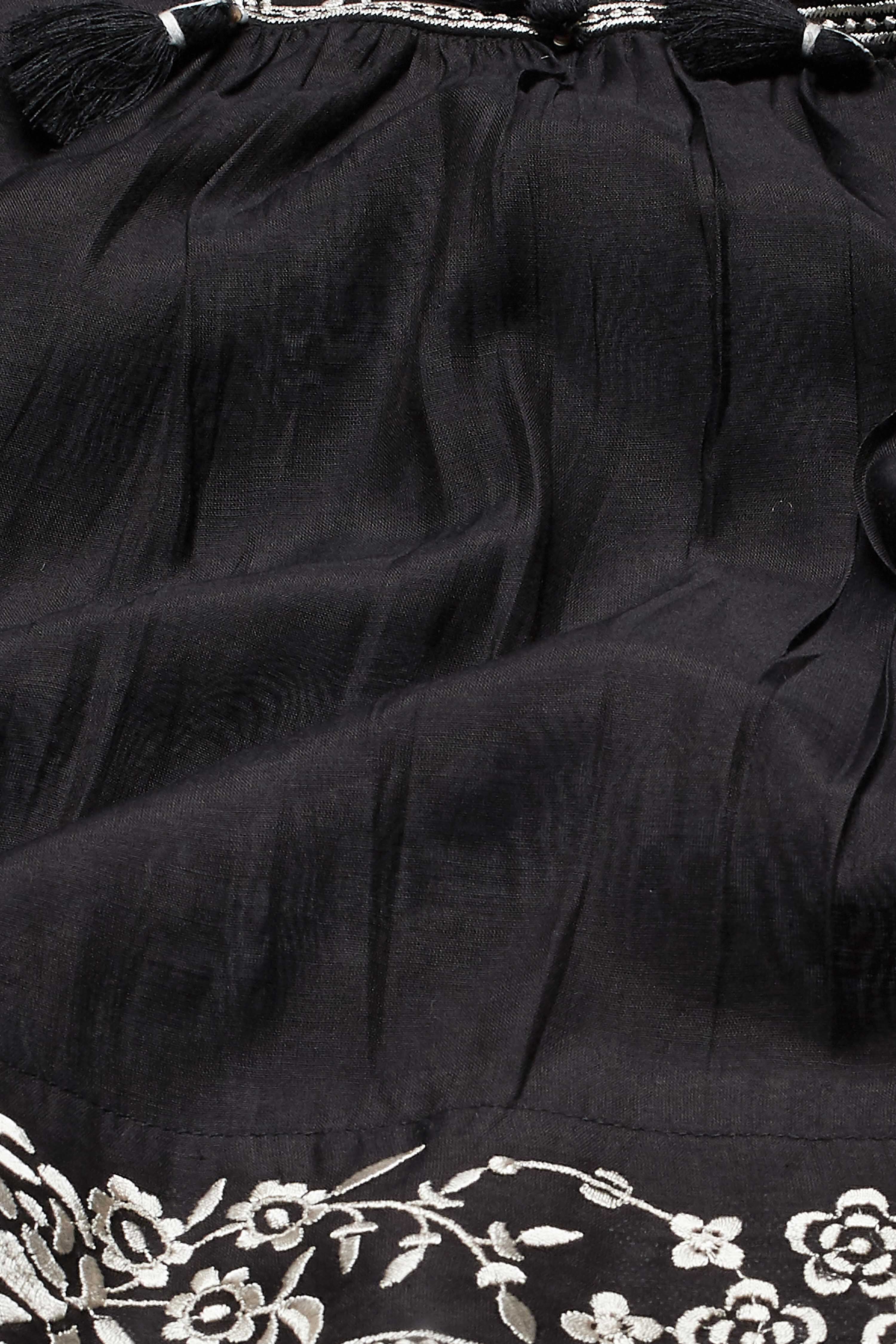 Black Cotton Silk Floral Embroidered Kurti image number 2