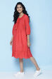 Red Cotton Flared Solid Dress image number 3