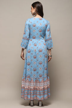 Sky Blue Viscose Tiered Dress image number 3