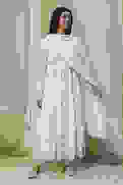 Off-White Cotton Printed Anarkali Suit Set image number 6