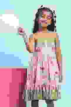 Pink Viscose Rayon Printed Tiered Dress image number 5