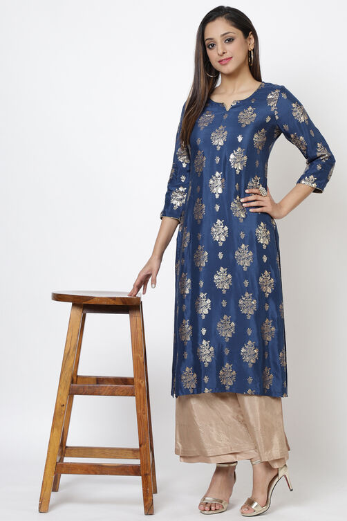 Navy Straight Kurta image number 5