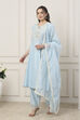 Blue Silk Chanderi Yoke Embroidered Kalidar Suit Set image number 3