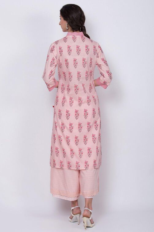 Peach Straight Kurta Palazzo Suit Set image number 4