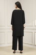 Black Solid Relaxed Straight Suit Set image number 4