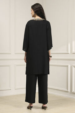 Black Solid Relaxed Straight Suit Set image number 4