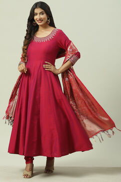 Magenta Poly Viscose Anarkali Kurta Churidar Suit Set image number 7