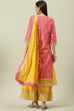 Pink & Yellow Printed Layered Kurta Palazzo Suit Set image number 4