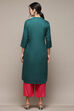 Green Rayon flax Straight Kurta Palazzo Suit Set image number 5