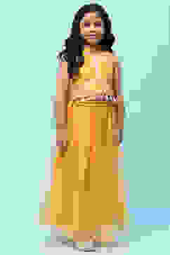 Yellow Poly Chanderi Printed Tasseled Lehenga Set image number 7