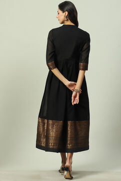 Black Art Silk Flared Yarndyed Kurta image number 3