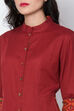Red Cotton Flax Front Open Kurta Pant Suit Set image number 1