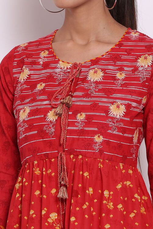 Red Cotton Double Layered Printed Kurta image number 1