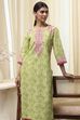 Green Cotton Printed Straight Kurta image number 5