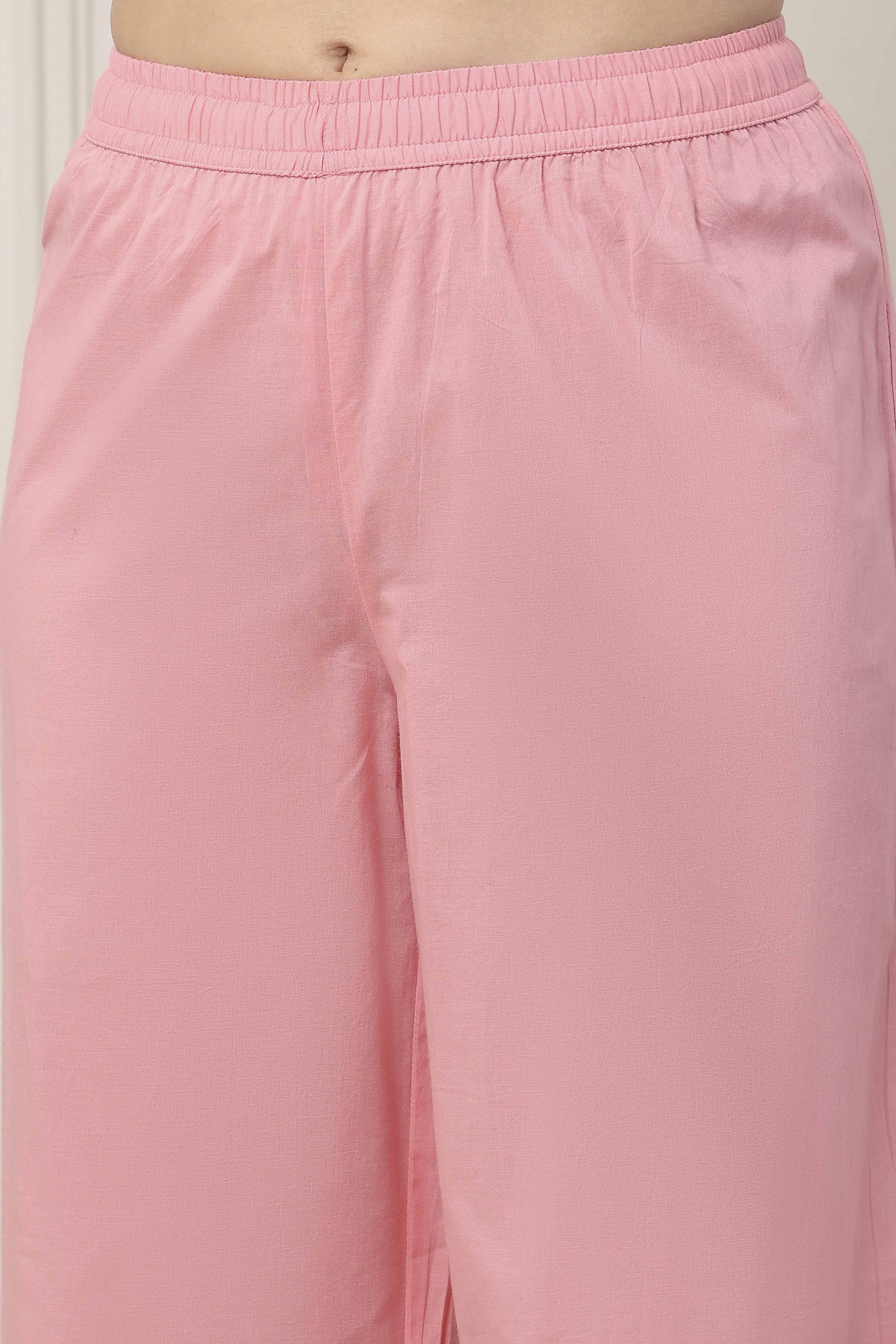 Pink Cotton Straight Suit Set image number 2