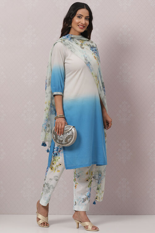 Ice Blue Poly Viscose Straight Kurta Slim Pant Suit Set image number 6