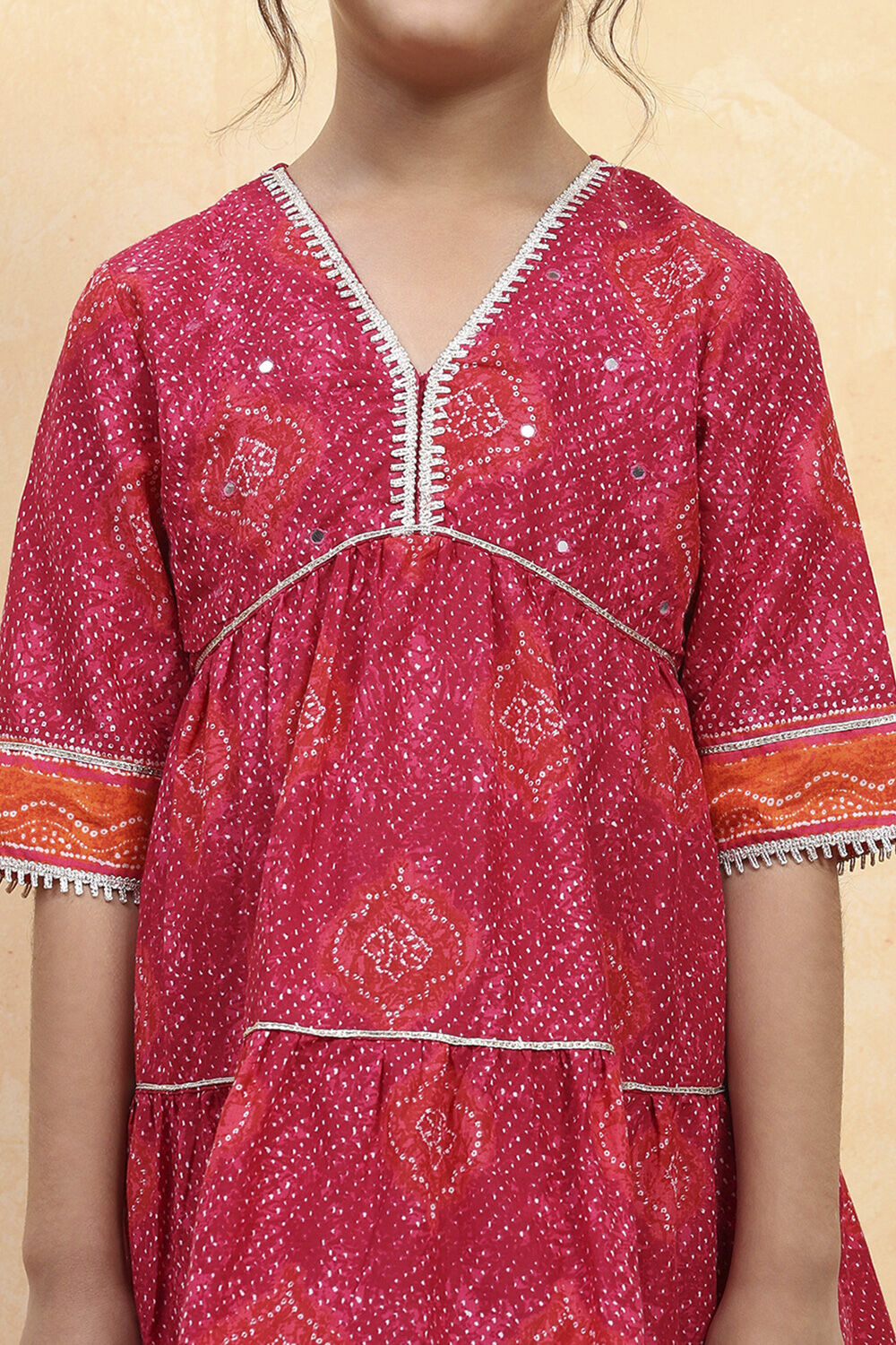 Pink Cotton Printed Tiered Suit Set image number 1