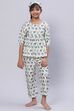 Cream Straight Cotton Three Piece Printed Sleepwear Set image number 0