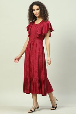 Plum Viscose Jacquard Flared Dress image number 2